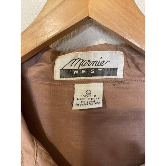 VTG Marnie West 100% Silk Button Up Tan/ Brown Minimalist Blouse Large - Picture 2 of 12